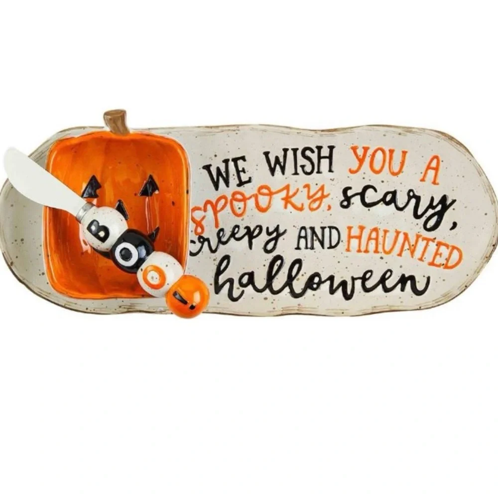 NWT Mud Pie Spooky Scary Halloween Dip and Tray Set Bowl - Picture 1 of 3